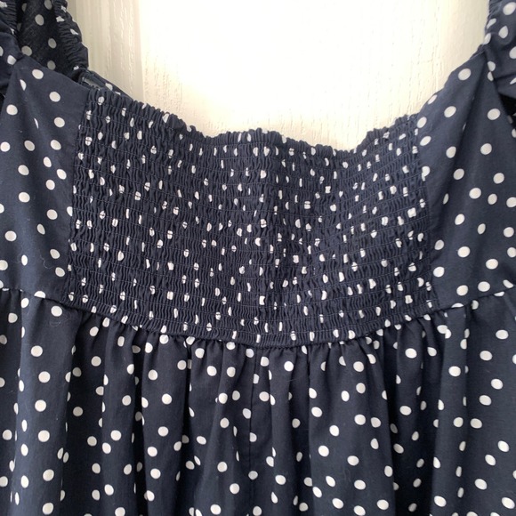 Abercrombie & Fitch Navy Polka Dot Puff Sleeve Smocked Mini Dress Women Large - Picture 10 of 12